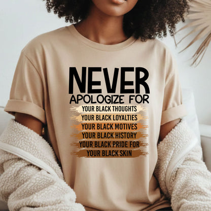 Never Apologize Black History Month T Shirts