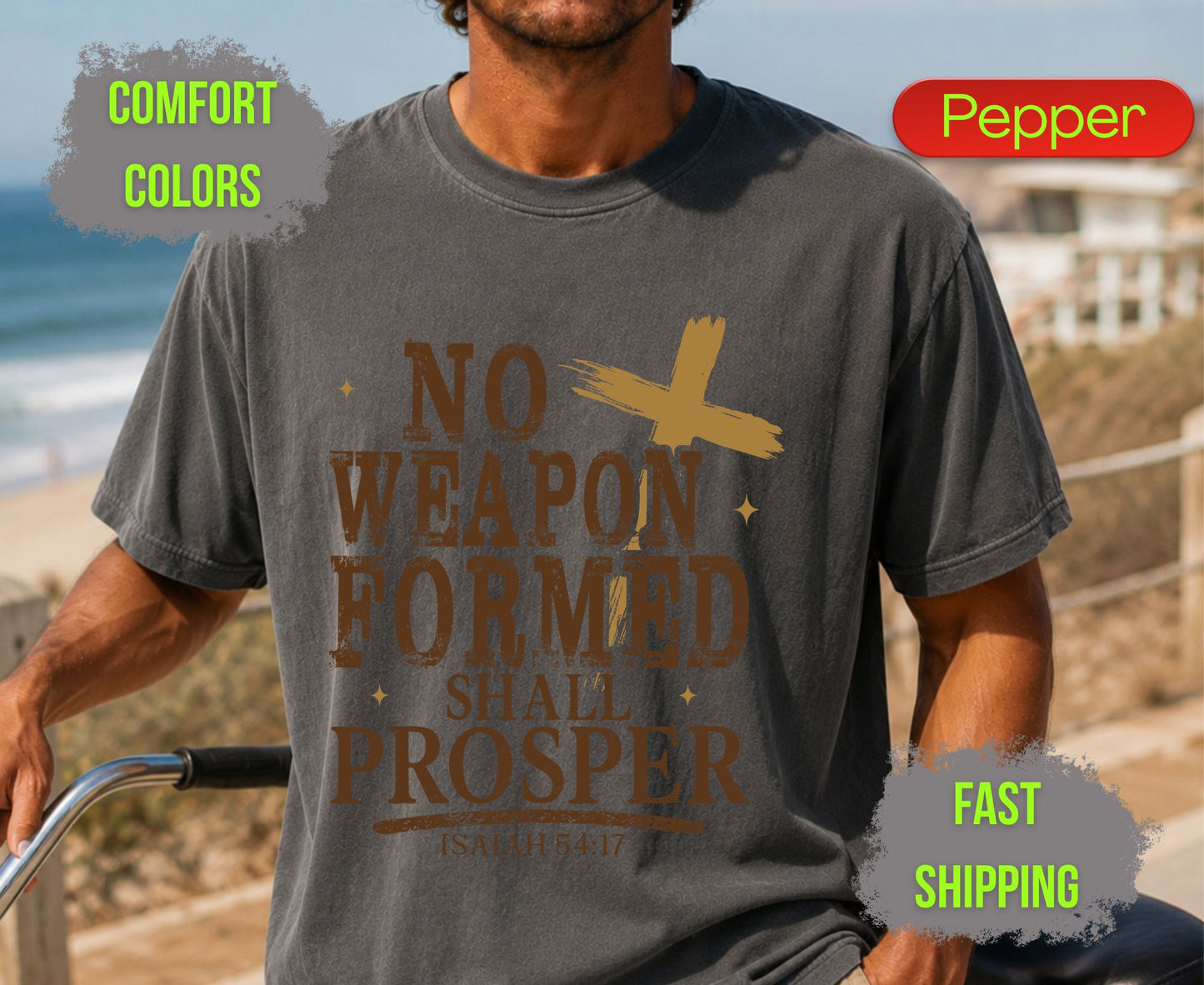 No Weapon Formed Shall Prosper Comfort Colors T Shirts Isaiah 54 17 Tee Christian Distressed Cross Shirt Religious Scripture Inspirational Gifts