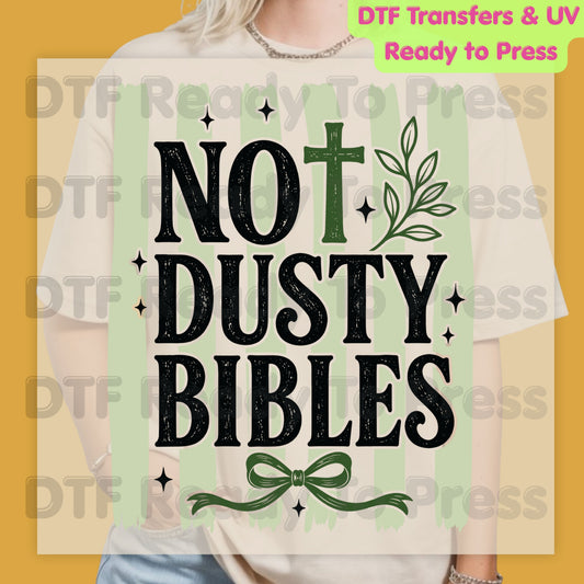Not Dusty Bibles DTF Transfer Ready to Press Christian Faith UV DTF Sticker Sage Green Stripes Cross Bow Religious Scripture Heat Transfer for Shirts