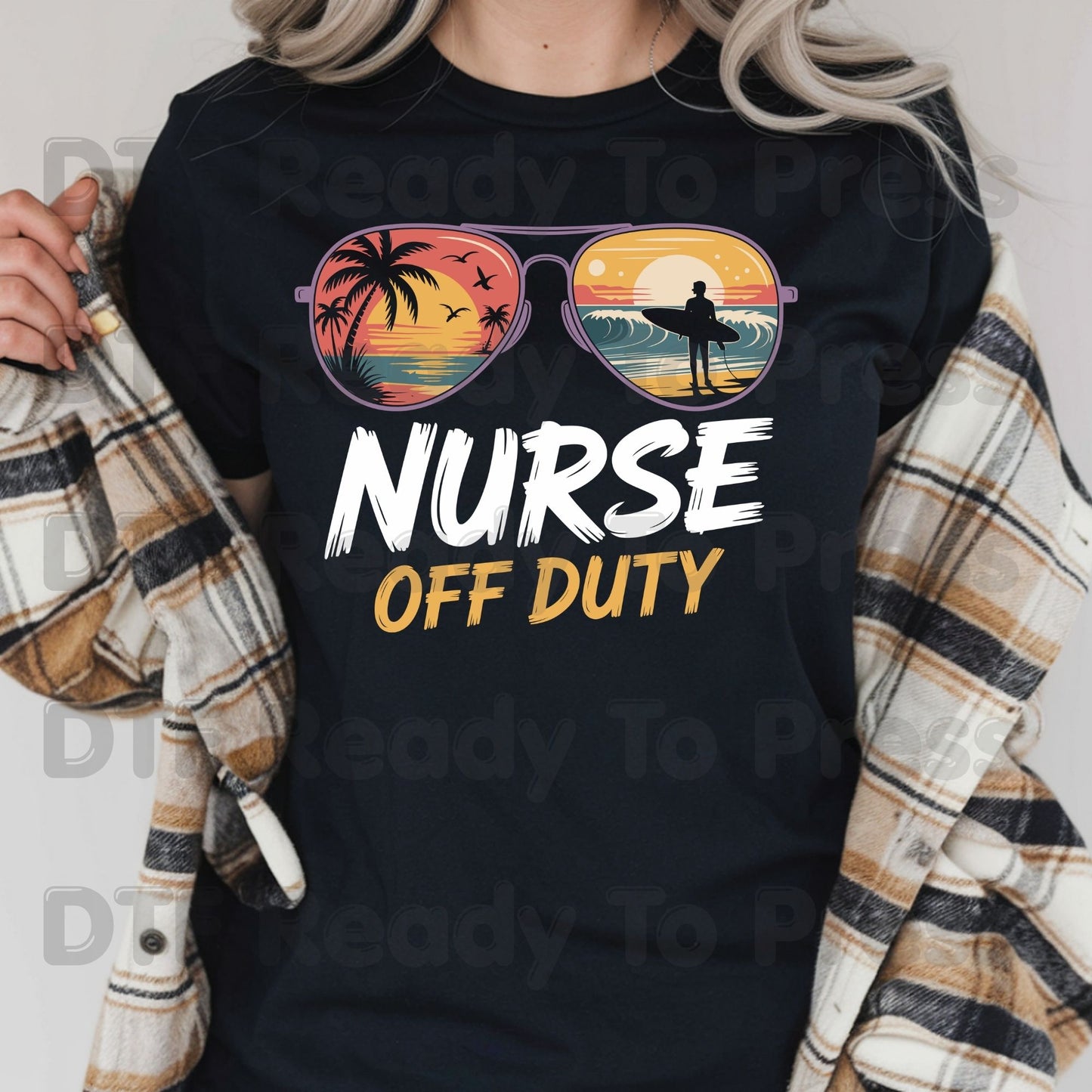 Nurse Off Duty Sunglasses Summer Vacation DTF Transfer Ready to Press Retro Beach Surfing Heat Transfer for Shirts UV Sticker Prints