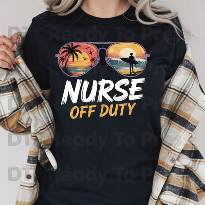 Nurse Off Duty Sunglasses Summer Vacation DTF Transfer Ready to Press Retro Beach Surfing Heat Transfer for Shirts UV Sticker Prints