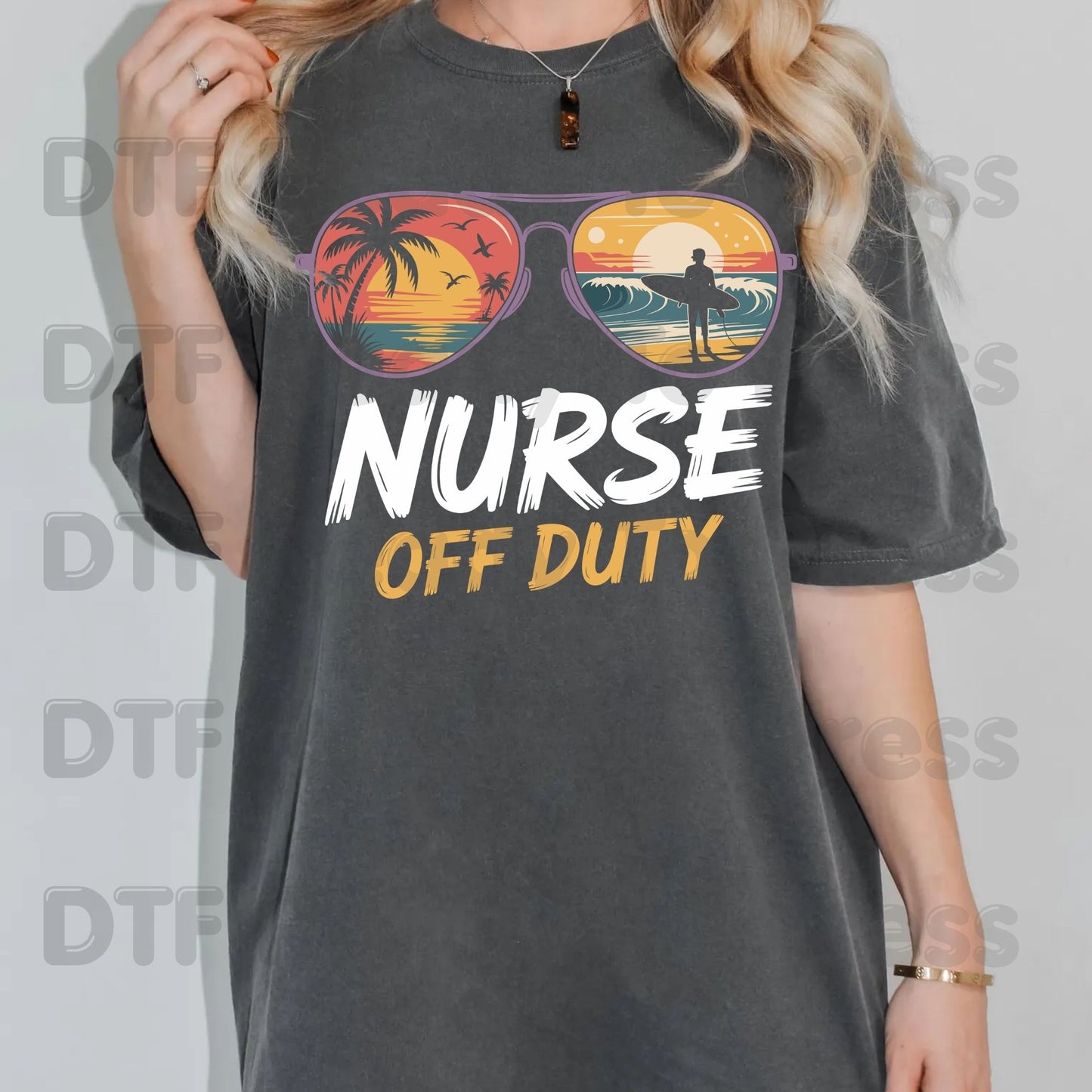 Nurse Off Duty Sunglasses Summer Vacation DTF Transfer Ready to Press Retro Beach Surfing Heat Transfer for Shirts UV Sticker Prints