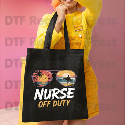 Nurse Off Duty Sunglasses Summer Vacation DTF Transfer Ready to Press Retro Beach Surfing Heat Transfer for Shirts UV Sticker Prints