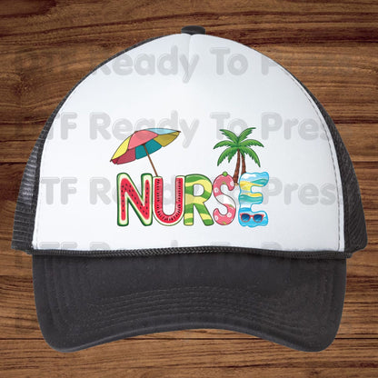 Nurse Summer Vacation DTF Transfer Ready to Press Watermelon Palm Tree Umbrella Heat Transfer for Shirts School Nurse UV Sticker Prints