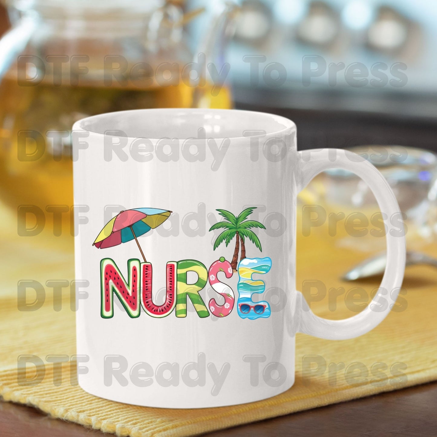 Nurse Summer Vacation DTF Transfer Ready to Press Watermelon Palm Tree Umbrella Heat Transfer for Shirts School Nurse UV Sticker Prints