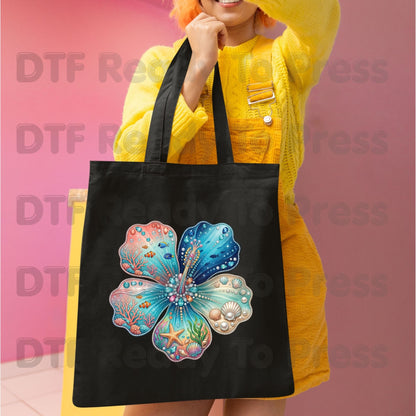 Ocean Life DTF Transfer Ready to Press Summer Beach Flower Seashell Coral Fish Heat Transfer for Shirts Coastal UV Sticker Prints