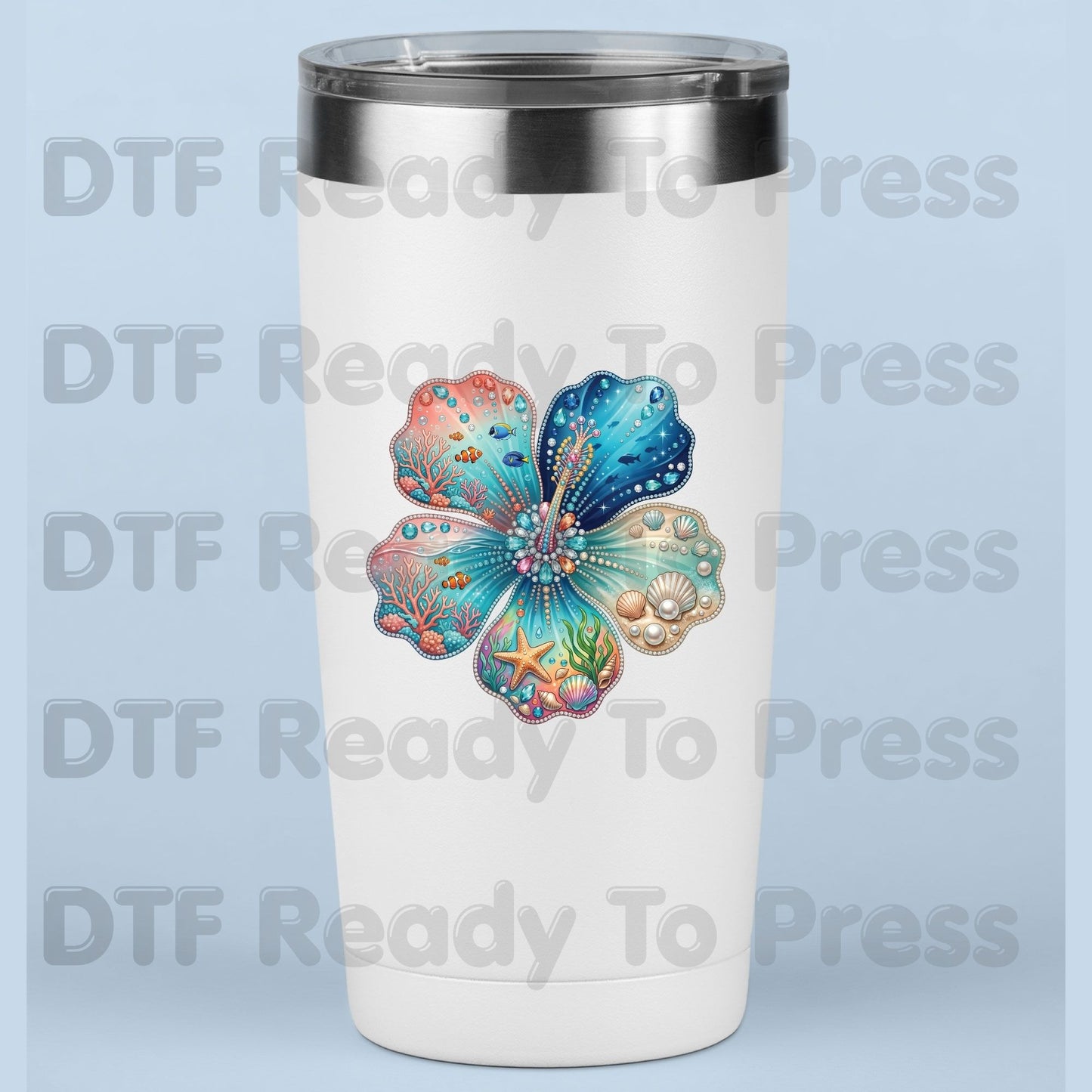 Ocean Life DTF Transfer Ready to Press Summer Beach Flower Seashell Coral Fish Heat Transfer for Shirts Coastal UV Sticker Prints