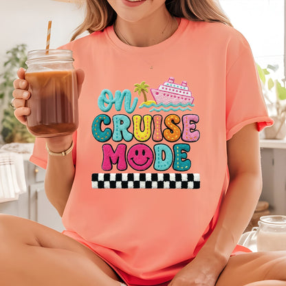 On Cruise Mode DTF Transfer ready to Press Faux Crochet Yarn Heat Transfer for Shirts Kayaker Boat UV Sticker Prints Iron on Transfer