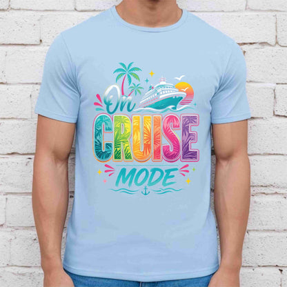 On Cruise Mode Retro Cruise Ship DTF Transfer Ready to Press Family Cruise Vacation UV DTF Sticker Ocean Liner & Palms Heat Transfer for Shirts