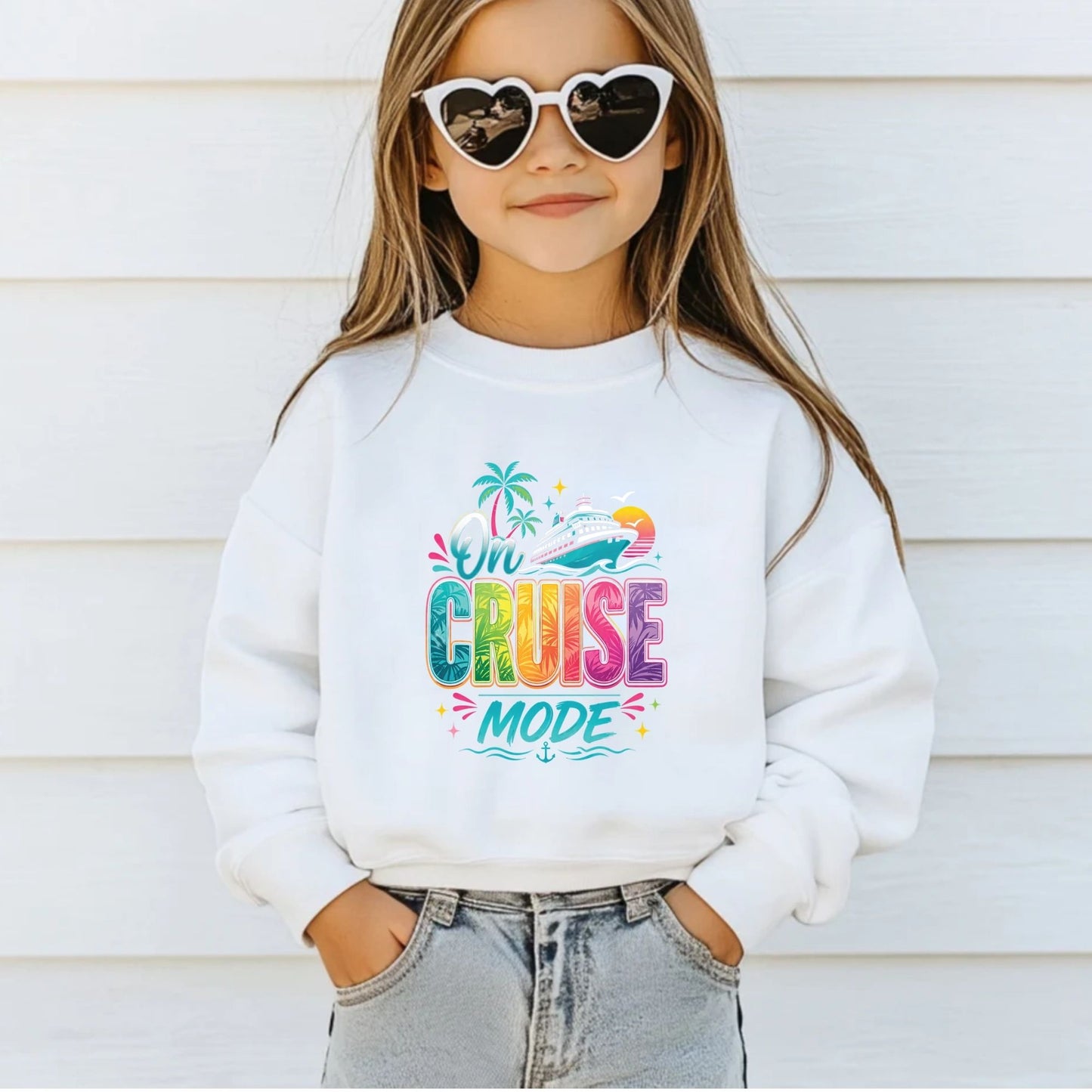 On Cruise Mode Retro Cruise Ship DTF Transfer Ready to Press Family Cruise Vacation UV DTF Sticker Ocean Liner & Palms Heat Transfer for Shirts