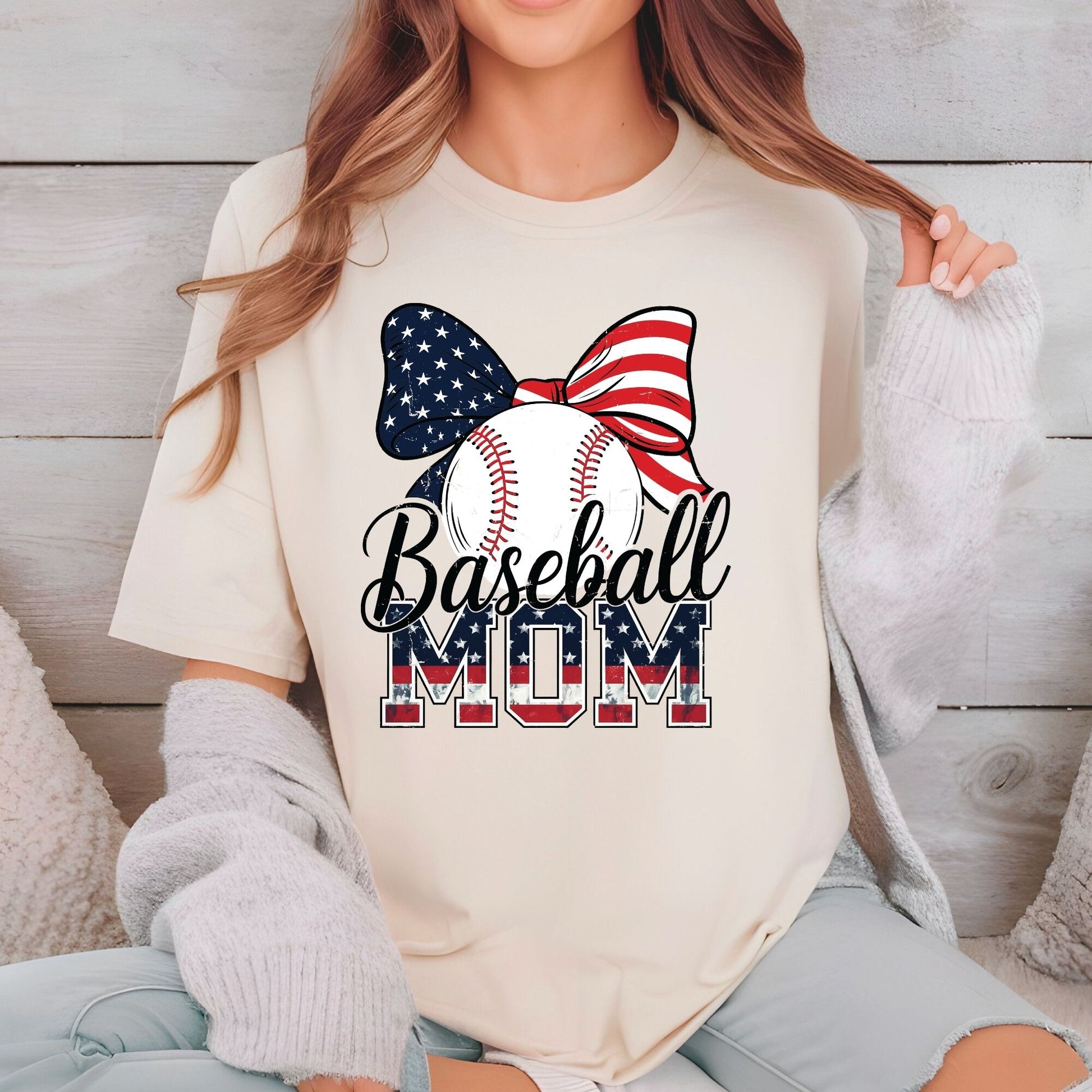 Patriotic Baseball Mom DTF Transfer ready to Press 4th of July Sports Mama Heat Transfer for Shirts Mommy UV Sticker Prints