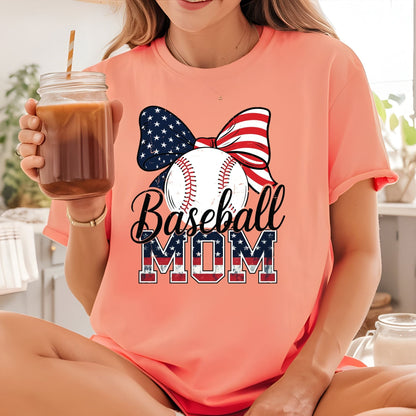 Patriotic Baseball Mom DTF Transfer ready to Press 4th of July Sports Mama Heat Transfer for Shirts Mommy UV Sticker Prints