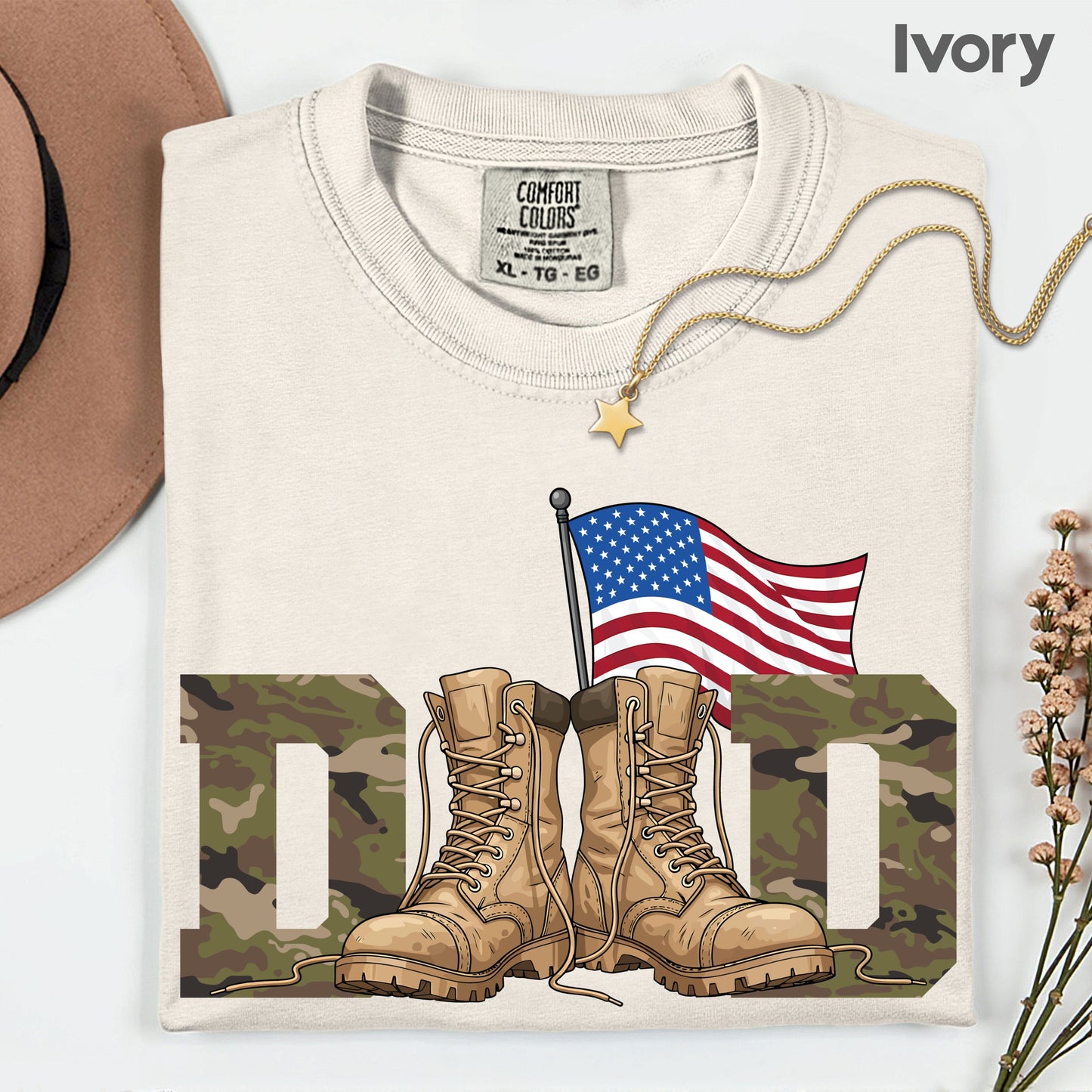 Patriotic Dad Comfort Colors T Shirt Military Boots Camo Father's Day Gift American Flag Veteran Apparel USA Soldier Dad Tee Army Style Shirt
