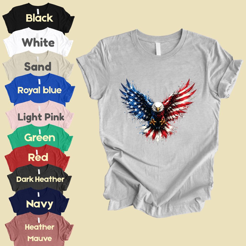 Patriotic Eagle American Flag Comfort Colors T Shirts Splatter Eagle Wings Graphic Tee 4th of July Men Women Fourth of July Gifts