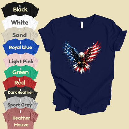 Patriotic Eagle American Flag Comfort Colors T Shirts Splatter Eagle Wings Graphic Tee 4th of July Men Women Fourth of July Gifts