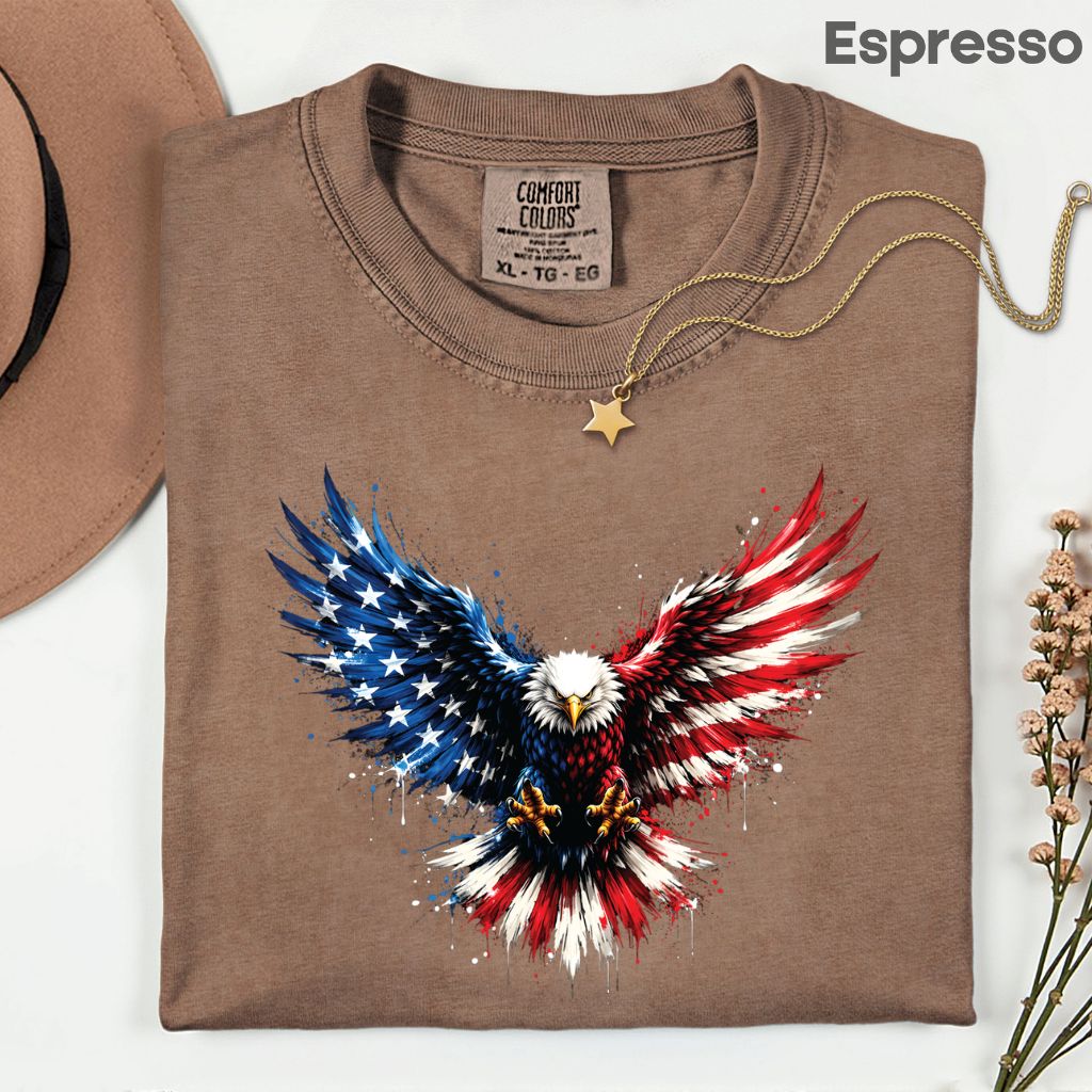 Patriotic Eagle American Flag Comfort Colors T Shirts Splatter Eagle Wings Graphic Tee 4th of July Men Women Fourth of July Gifts