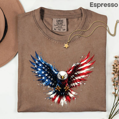 Patriotic Eagle American Flag Comfort Colors T Shirts Splatter Eagle Wings Graphic Tee 4th of July Men Women Fourth of July Gifts