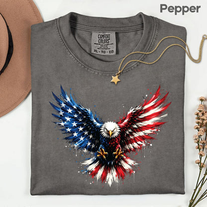 Patriotic Eagle American Flag Comfort Colors T Shirts Splatter Eagle Wings Graphic Tee 4th of July Men Women Fourth of July Gifts