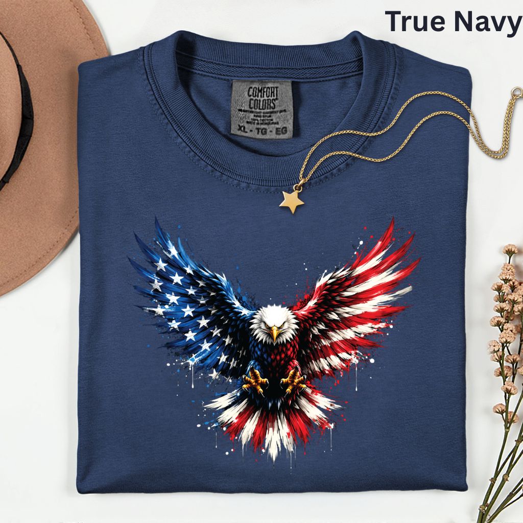 Patriotic Eagle American Flag Comfort Colors T Shirts Splatter Eagle Wings Graphic Tee 4th of July Men Women Fourth of July Gifts