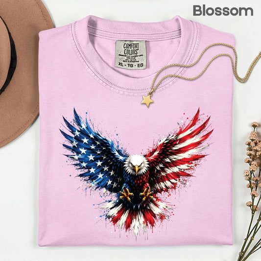 Patriotic Eagle American Flag Comfort Colors T Shirts Splatter Eagle Wings Graphic Tee 4th of July Men Women Fourth of July Gifts