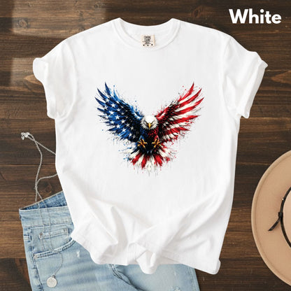 Patriotic Eagle American Flag Comfort Colors T Shirts Splatter Eagle Wings Graphic Tee 4th of July Men Women Fourth of July Gifts