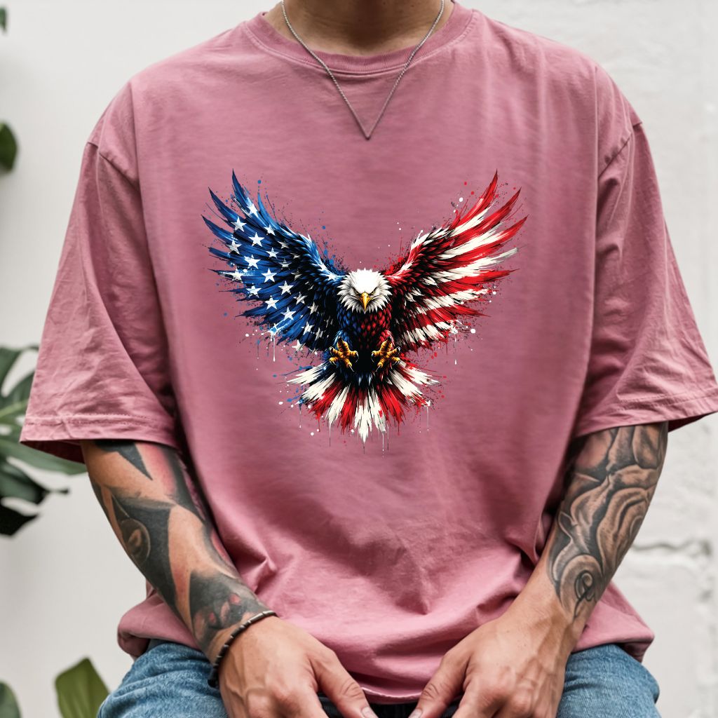 Patriotic Eagle American Flag Comfort Colors T Shirts Splatter Eagle Wings Graphic Tee 4th of July Men Women Fourth of July Gifts