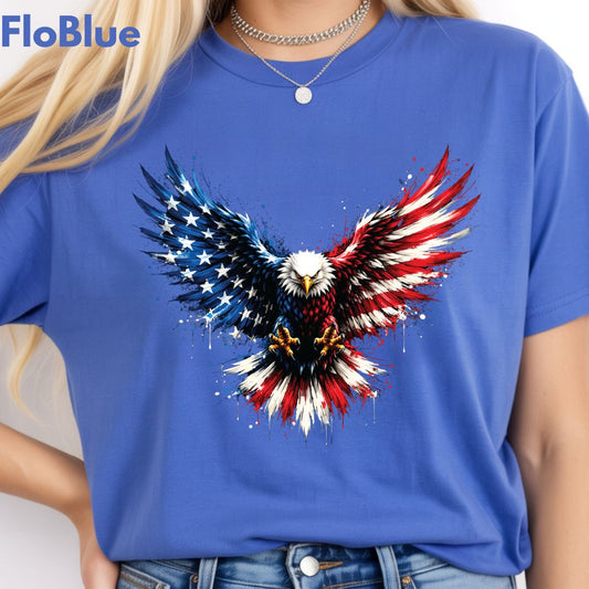 Patriotic Eagle American Flag Comfort Colors T Shirts Splatter Eagle Wings Graphic Tee 4th of July Men Women Fourth of July Gifts
