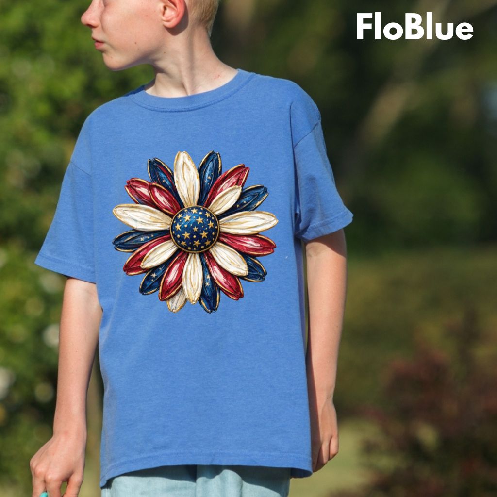 Patriotic Flower Comfort Colors T Shirts 4th of July Sunflower Tee Red White Blue Daisy Shirt Cute America Floral Fourth of July Gifts