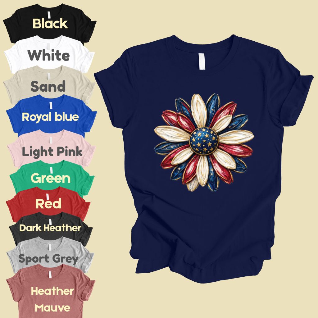 Patriotic Flower Comfort Colors T Shirts 4th of July Sunflower Tee Red White Blue Daisy Shirt Cute America Floral Fourth of July Gifts