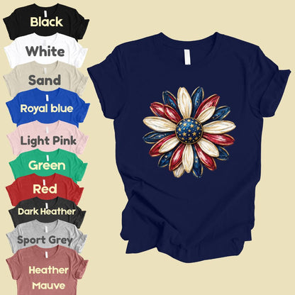 Patriotic Flower Comfort Colors T Shirts 4th of July Sunflower Tee Red White Blue Daisy Shirt Cute America Floral Fourth of July Gifts