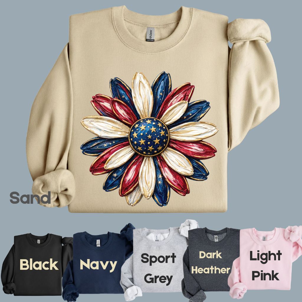 Patriotic Flower Comfort Colors T Shirts 4th of July Sunflower Tee Red White Blue Daisy Shirt Cute America Floral Fourth of July Gifts