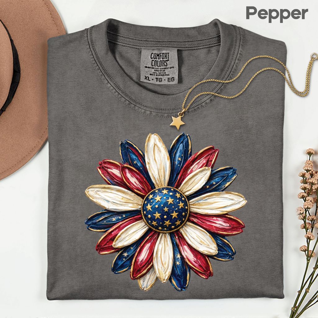 Patriotic Flower Comfort Colors T Shirts 4th of July Sunflower Tee Red White Blue Daisy Shirt Cute America Floral Fourth of July Gifts