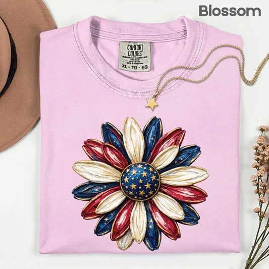 Patriotic Flower Comfort Colors T Shirts 4th of July Sunflower Tee Red White Blue Daisy Shirt Cute America Floral Fourth of July Gifts