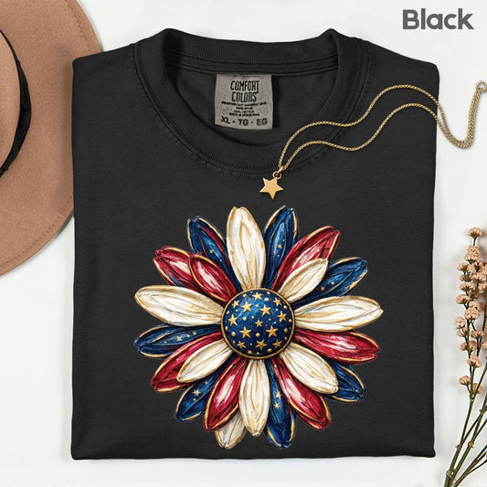 Patriotic Flower Comfort Colors T Shirts 4th of July Sunflower Tee Red White Blue Daisy Shirt Cute America Floral Fourth of July Gifts