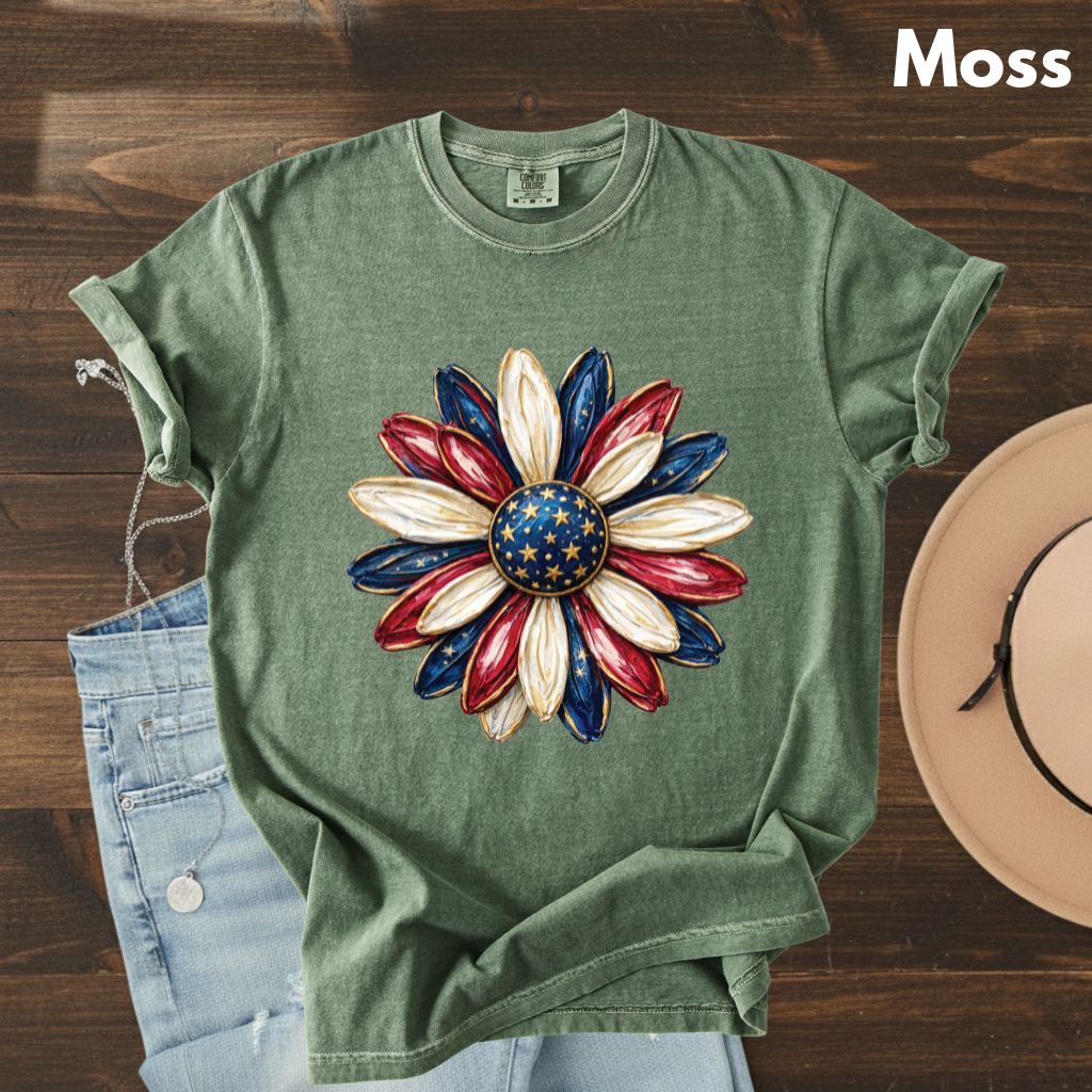 Patriotic Flower Comfort Colors T Shirts 4th of July Sunflower Tee Red White Blue Daisy Shirt Cute America Floral Fourth of July Gifts