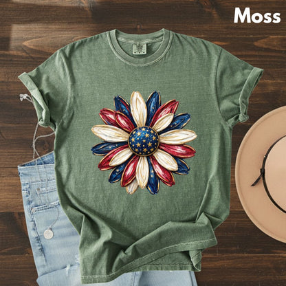 Patriotic Flower Comfort Colors T Shirts 4th of July Sunflower Tee Red White Blue Daisy Shirt Cute America Floral Fourth of July Gifts
