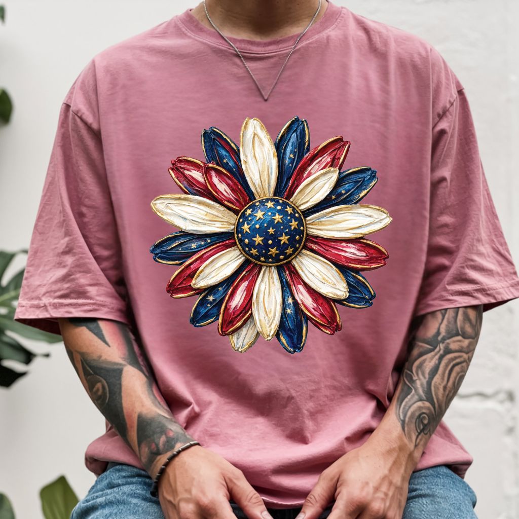 Patriotic Flower Comfort Colors T Shirts 4th of July Sunflower Tee Red White Blue Daisy Shirt Cute America Floral Fourth of July Gifts
