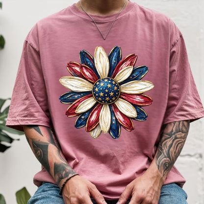 Patriotic Flower Comfort Colors T Shirts 4th of July Sunflower Tee Red White Blue Daisy Shirt Cute America Floral Fourth of July Gifts