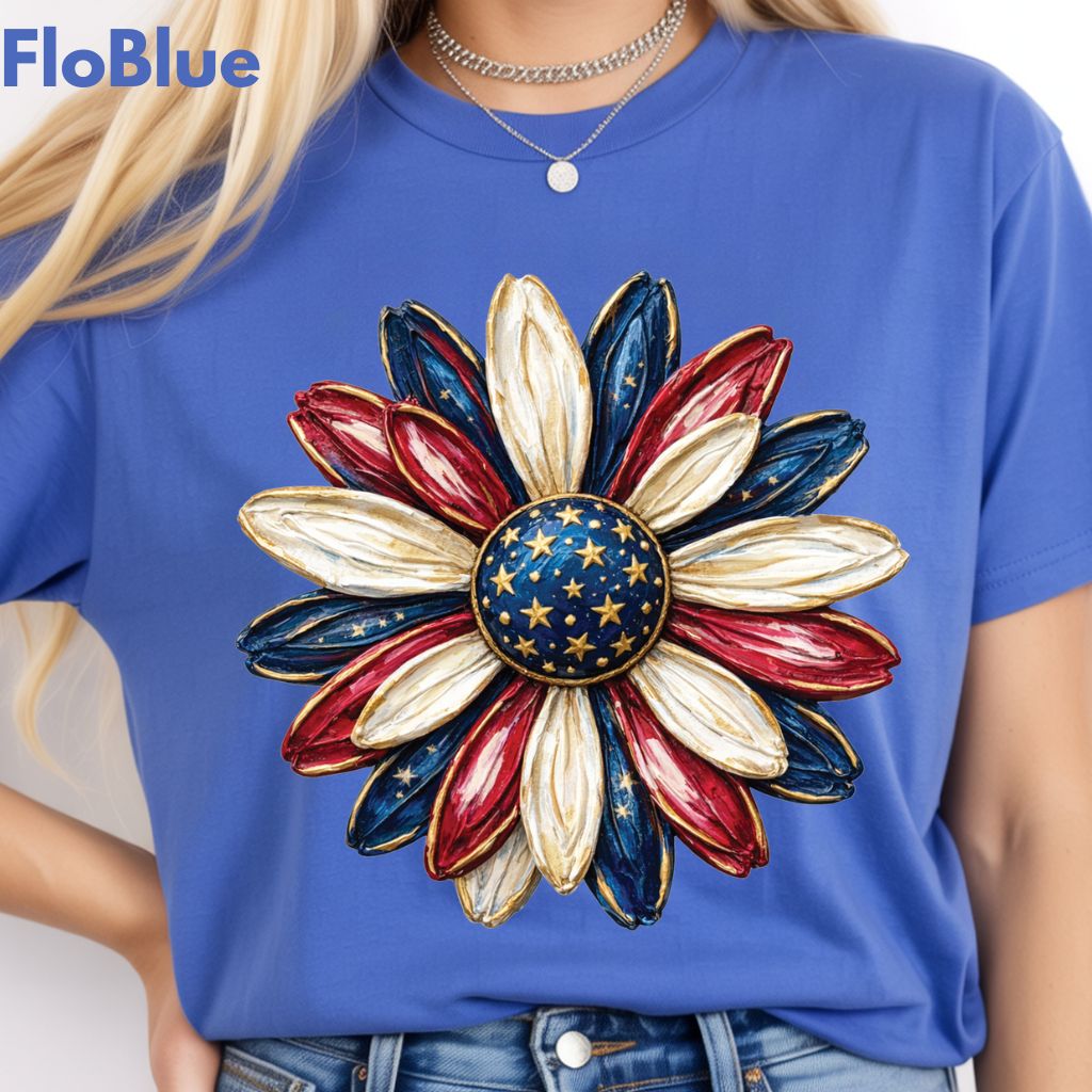 Patriotic Flower Comfort Colors T Shirts 4th of July Sunflower Tee Red White Blue Daisy Shirt Cute America Floral Fourth of July Gifts