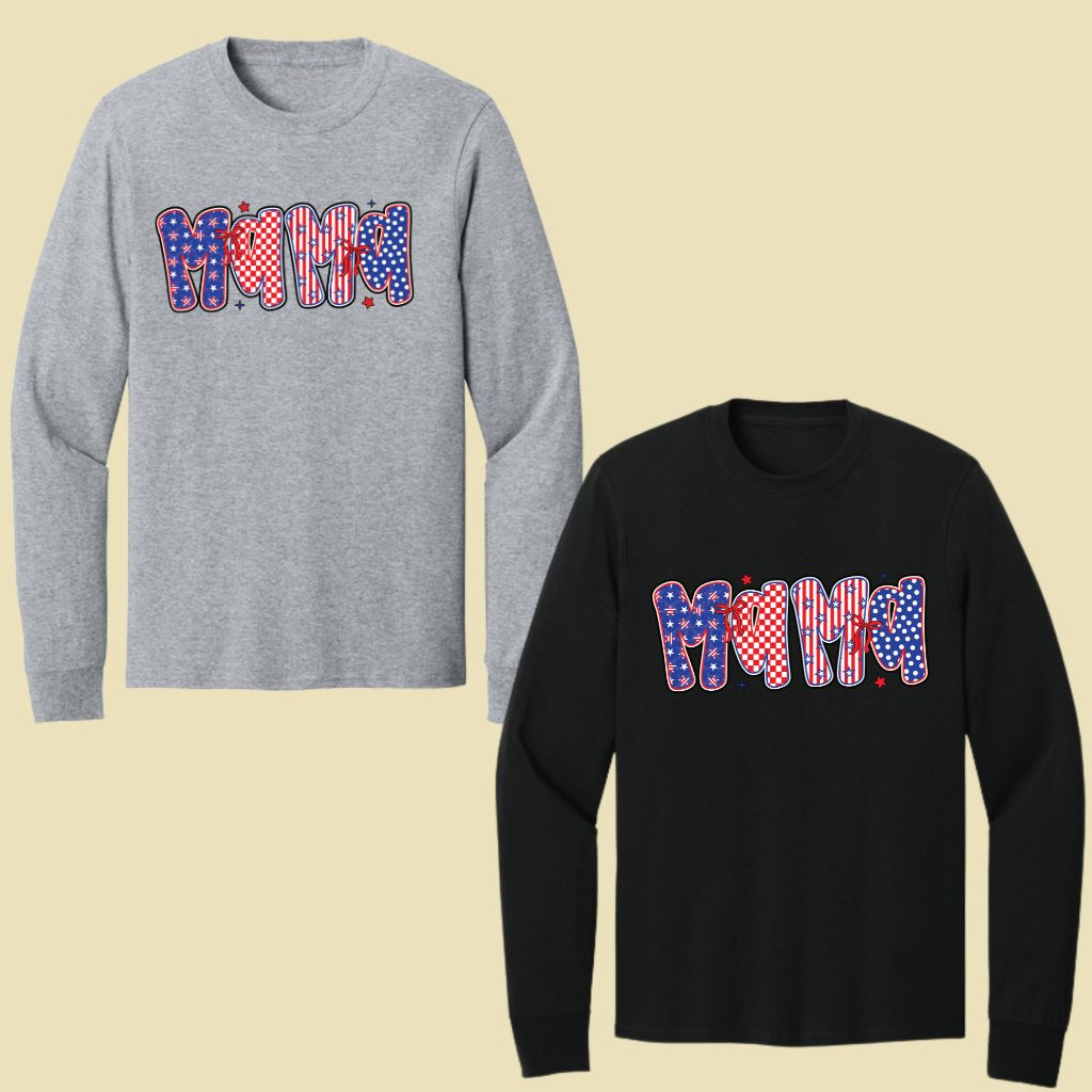 Patriotic Mama Letters Comfort Colors T Shirts Cute 4th of July Bow Tee Coppy America Flag Shirt Mothers Day Gift Fourth of July Gifts