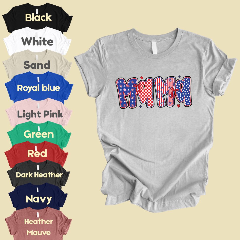 Patriotic Mama Letters Comfort Colors T Shirts Cute 4th of July Bow Tee Coppy America Flag Shirt Mothers Day Gift Fourth of July Gifts