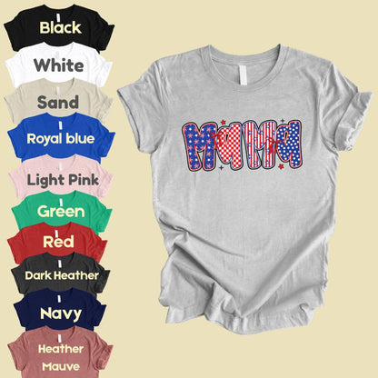 Patriotic Mama Letters Comfort Colors T Shirts Cute 4th of July Bow Tee Coppy America Flag Shirt Mothers Day Gift Fourth of July Gifts