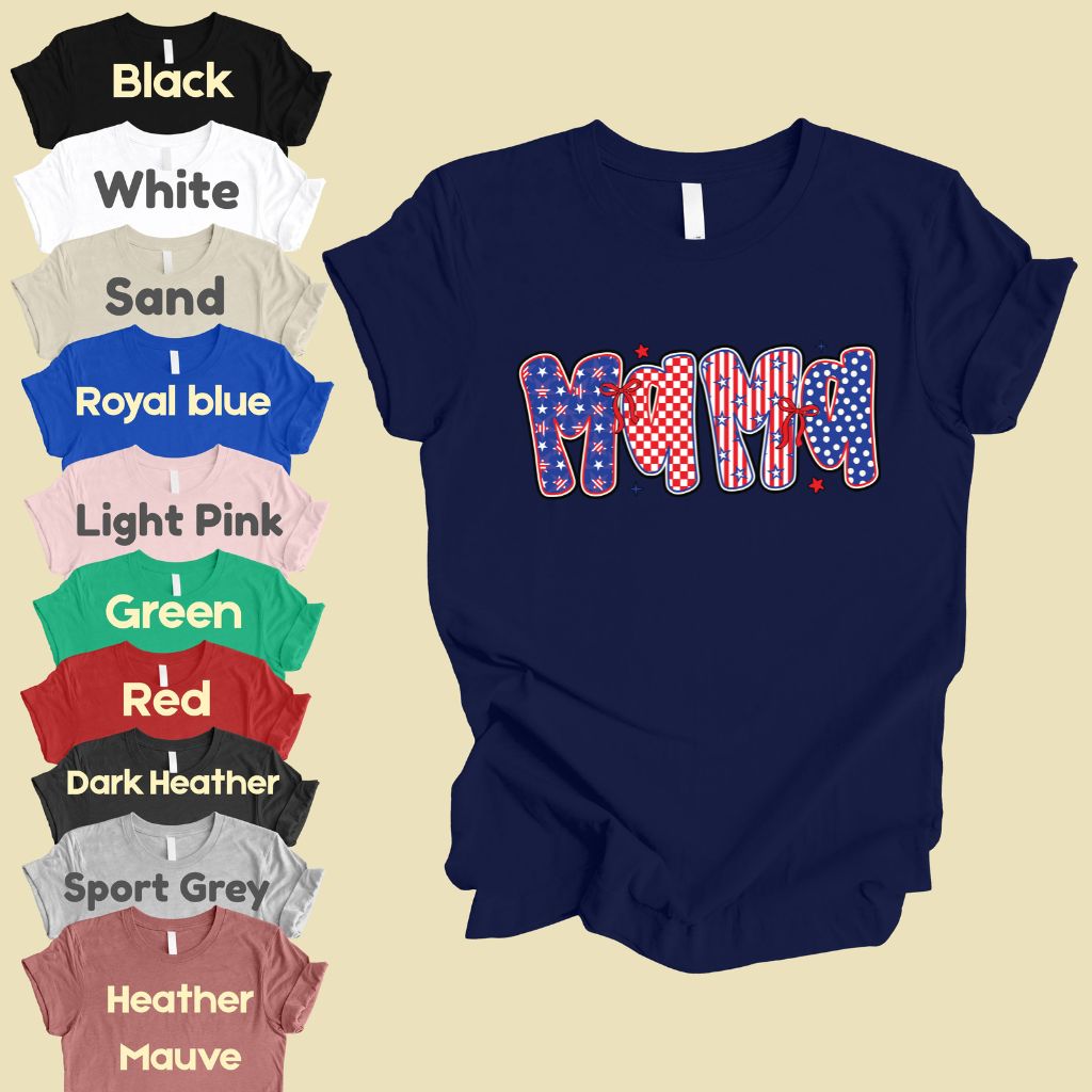 Patriotic Mama Letters Comfort Colors T Shirts Cute 4th of July Bow Tee Coppy America Flag Shirt Mothers Day Gift Fourth of July Gifts