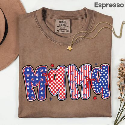 Patriotic Mama Letters Comfort Colors T Shirts Cute 4th of July Bow Tee Coppy America Flag Shirt Mothers Day Gift Fourth of July Gifts