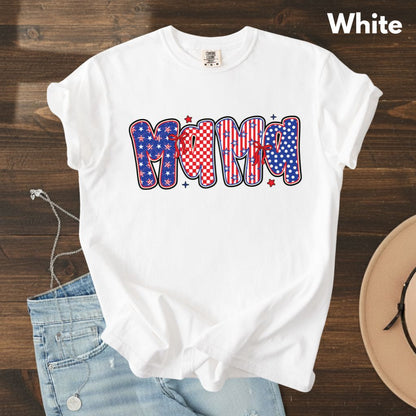 Patriotic Mama Letters Comfort Colors T Shirts Cute 4th of July Bow Tee Coppy America Flag Shirt Mothers Day Gift Fourth of July Gifts