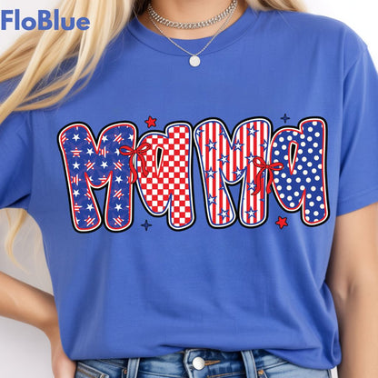 Patriotic Mama Letters Comfort Colors T Shirts Cute 4th of July Bow Tee Coppy America Flag Shirt Mothers Day Gift Fourth of July Gifts