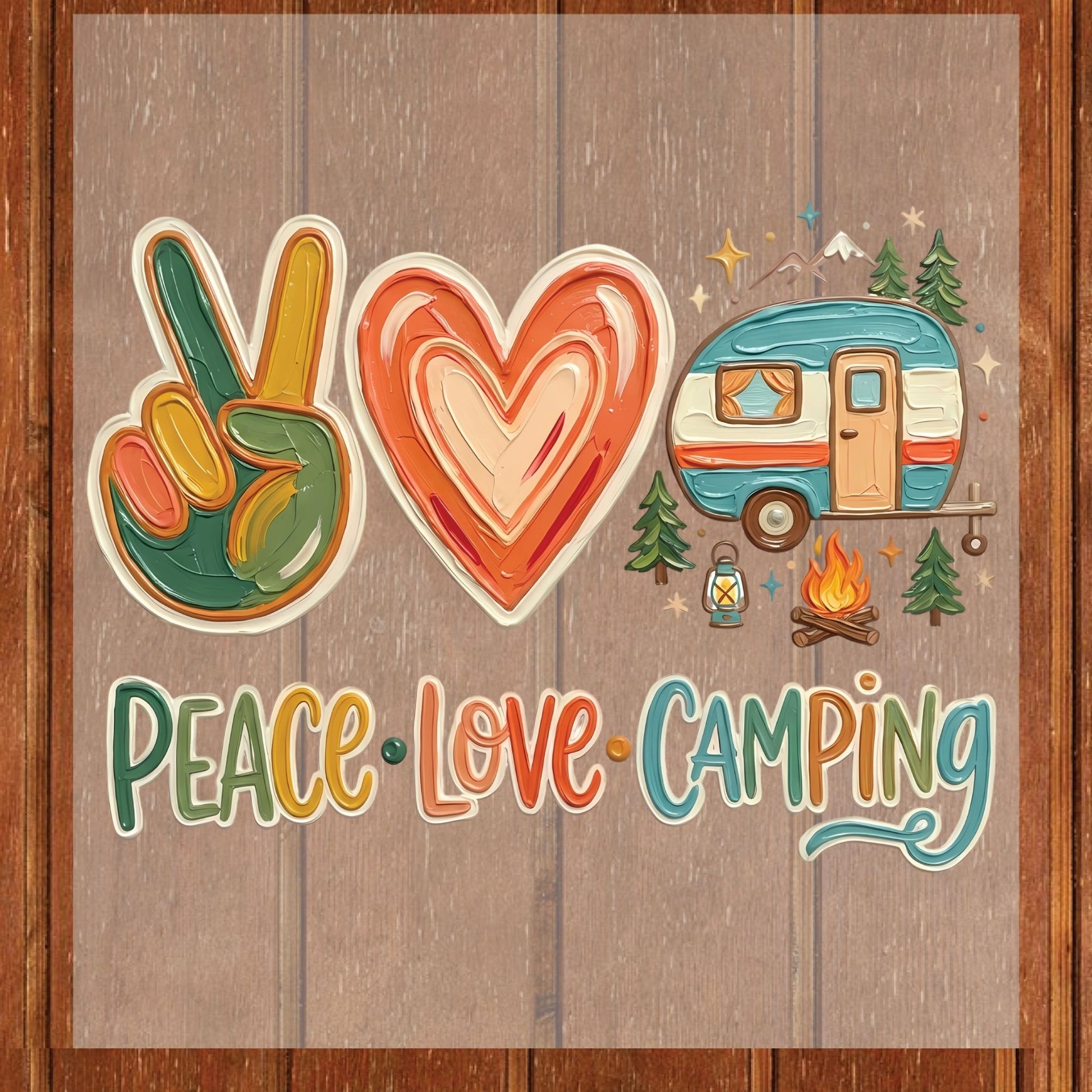 Peace Love Camping DTF Transfer Ready to Press Retro Camper Adventure Outdoor Hiking Nature Lover Gift UV Sticker Prints