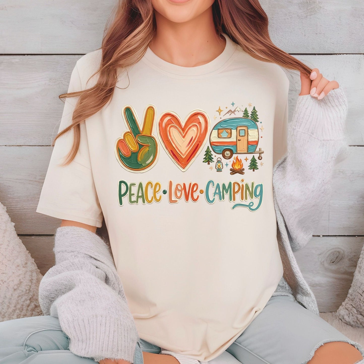 Peace Love Camping DTF Transfer Ready to Press Retro Camper Adventure Outdoor Hiking Nature Lover Gift UV Sticker Prints