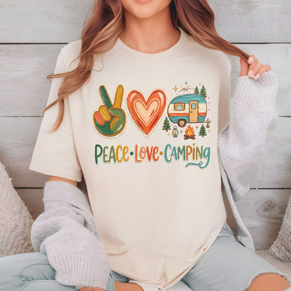 Peace Love Camping DTF Transfer Ready to Press Retro Camper Adventure Outdoor Hiking Nature Lover Gift UV Sticker Prints