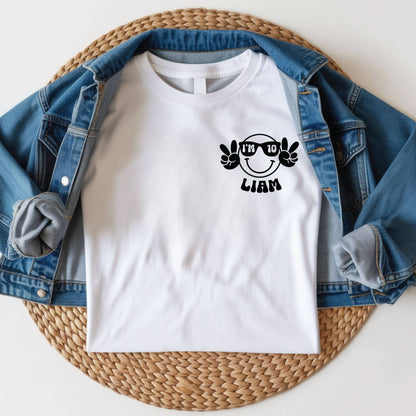 Peace Out Single Digits 10th Birthday Custom Shirt With Pocket and Back print Groovy 10 Year Old Toddler Tee Kids Retro Birthday Outfit